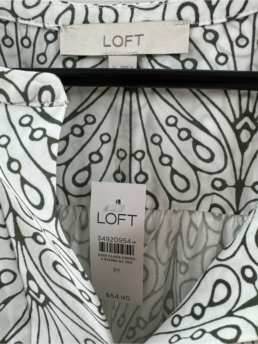LOFT NWT White & Green Printed Short Sleeve Blouse – Women's Medium - Picture 4 of 8